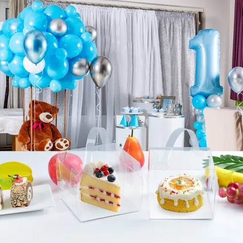 Miniatura 5 de BURLIHOME 25 cajas transparentes para pasteles, cajas de panadería de 5 x 5 x 4 pulgadas con asa, cajas de recuerdo de fiesta ideales para pasteles