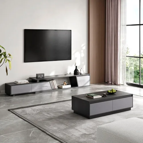 Miniatura 8 de homary Mid Century Coffee Table – 47" Rectangular Block Design Living Room Center Table with 4 Storage Drawers, Warm Walnut Veneer, Spacious