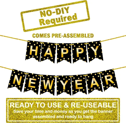 Miniatura 2 de KatchOn, Cartel grande de feliz año nuevo, 10 pies, sin bricolaje Fondo de feliz año nuevo para suministros de fiesta de Nochevieja 2026 Cartel
