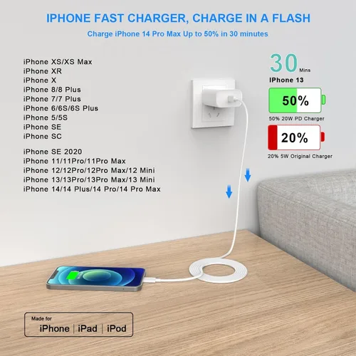 Miniatura 3 de Cargador para iPhone 17 Pro Max de carga rápida, bloque de carga rápida USB C de 40 W con cable de carga tipo C de 10 pies para iPhone 17/17 Pro/17