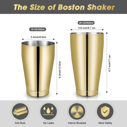 Miniatura 2 de Sabary Juego de 6 cocteleras profesionales Boston de acero inoxidable, mezclador de bebidas Martini, herramienta básica, batido ponderado, juego