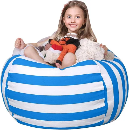 Miniatura 25 de WEKAPO Puf de almacenamiento de animales de peluche para niños, puf con cremallera rellenable para organizar juguetes de peluche, lona de algodón