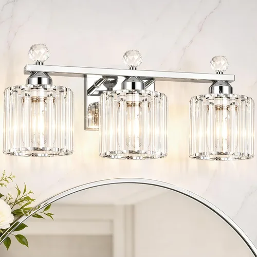 Miniatura 14 de Lxybcce Moderna lámpara de tocador de baño de cristal, 14 pulgadas, 2 luces, accesorios de luz negra sobre el espejo, fácil instalación e