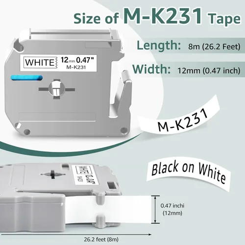 Miniatura 4 de GREENCYCLE Compatible con Brother M231 M-K231 MK231 M-231 MK231s Cinta de etiquetas no laminadas de 0.47 pulgadas 1/2 pulgadas x 26.2 pies