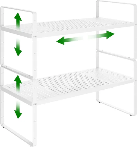 Miniatura 10 de Estante organizador de gabinete de cocina expandible de metal resistente, estante apilable de almacenamiento para gabinete de cocina, despensa, baño