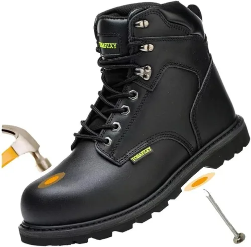 Miniatura 10 de Botas de seguridad laboral para hombre, de cuero Crazy-Horse duradero, con puntera de acero indestructible, impermeables y antideslizantes, mejor