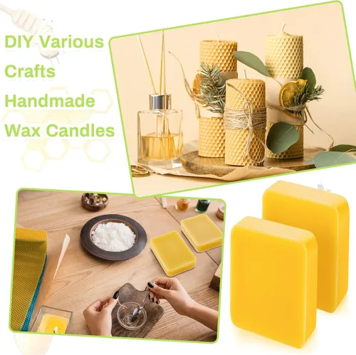 Miniatura 4 de Treela Bloque de cera de abeja pura amarilla de 1 libra, bloque de cera de abeja natural, bloque de cera de grado cosmético para lociones