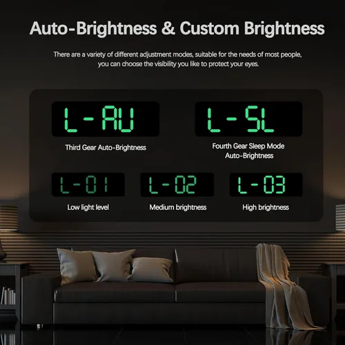 Miniatura 3 de JoFomp Reloj de pared digital con pantalla grande, relojes de pared LED de 9 pulgadas para decoración de sala de estar, reloj digital