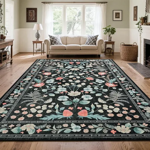 Miniatura 27 de Przemy Alfombra de Pasillo para Dormitorio, 2x6 pies Alfombra Lavable Antideslizante, Pequeña Alfombra Floral para Entrada, Pasillo, Cama de Niñas