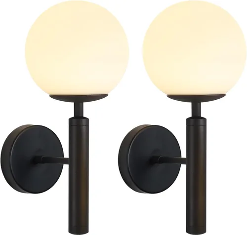 Miniatura 15 de KCO Aplique de pared de globo de vidrio de leche, apliques de pared de latón cepillado de mediados de siglo, lámpara de pared dorada moderna, Dorado