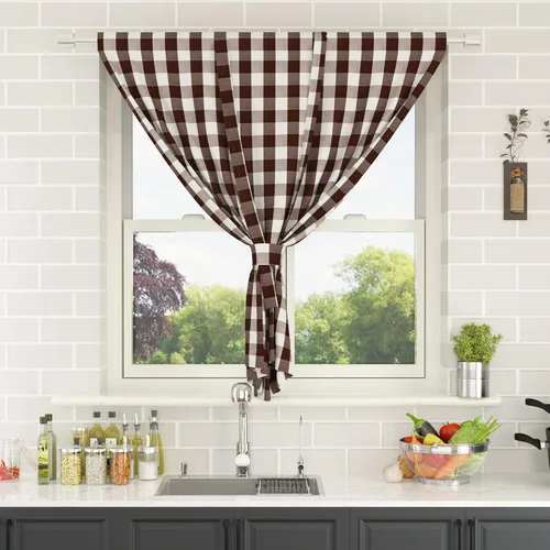 Miniatura 218 de Cenefas de cortina para ventana de 16 pulgadas de largo, 2 paneles de cuadros búfalo, cortinas pequeñas con bolsillo para barra, estilo clásico
