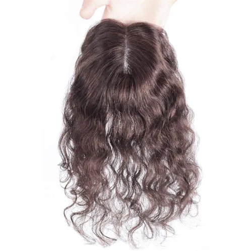 Miniatura 2 de Corona de cabello humano real rizado para mujer, 3 x 4 pulgadas, mono, 10 pulgadas, negro natural