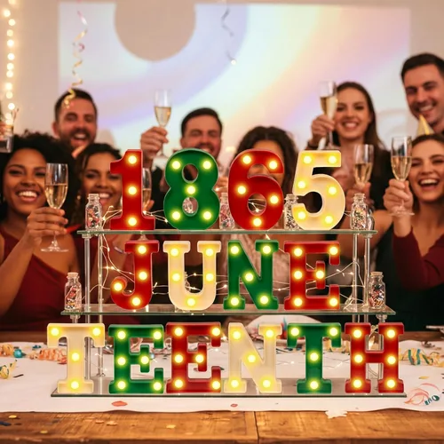 Miniatura 4 de Honoson 14 Pcs Juneteenth Party Decorations 1865 Juneteenth LED Letter Lights Sign Table Decoration for Freedom Day Party African American Festival