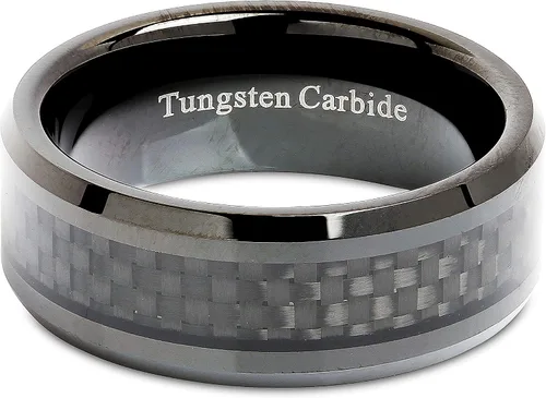 Miniatura 4 de 100S JEWELRY Anillo de carburo de tungsteno de 0.315in con incrustaciones de fibra de carbono, chapado en negro, talla 6-16, Tungsteno