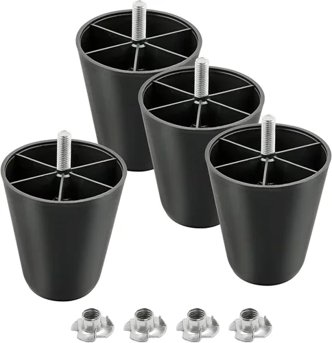 Miniatura 26 de Pernos de rosca métrica M8-1.25, patas de plástico para muebles de 2.4 pulgadas, patas de sofá redondas negras cónicas con tuercas en T, repuesto