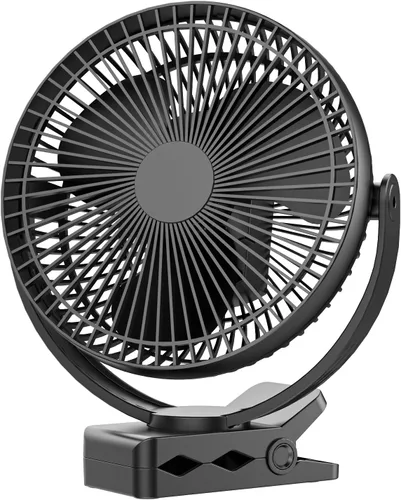 Dorobeen Ventilador de clip, mini ventilador de escritorio silencioso de 8 pulgadas, ventilador USB recargable de 10000 mAh, ventilador de