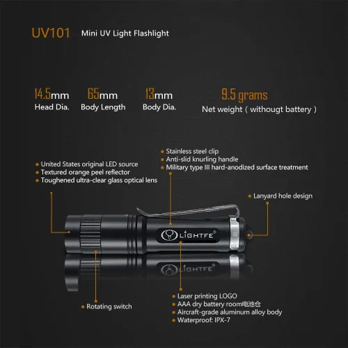 Miniatura 8 de Linterna de luz negra de 365 nm con salida de alta potencia, haz puro para luz de curación de pegamento UV, brillo fluorescente de roca y mineral