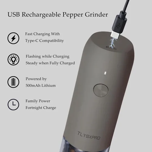 Miniatura 6 de Juego de molinillo eléctrico de sal y pimienta, recargable por USB, molinillo automático de sal y pimienta con grosor ajustable, saleros eléctricos