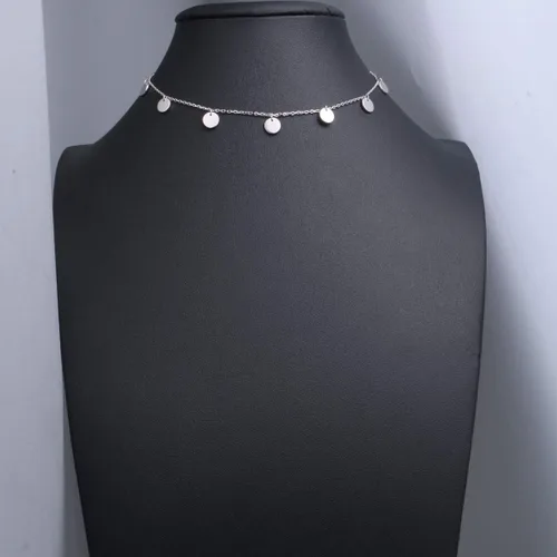 Miniatura 2 de Gargantilla de plata esterlina DAOCHONG con colgante, cadena de disco para mujer y chica, de 33cm + 7,6cm