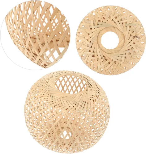 Miniatura 2 de Pantalla tejida de bambú para interiores, accesorio de cubierta de luz colgante para dormitorio, pantalla de lámpara de estilo simple