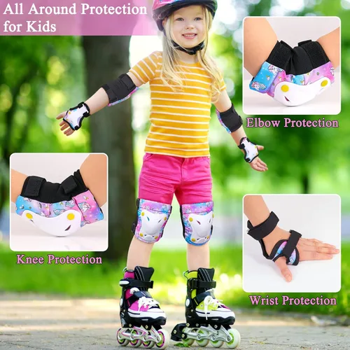 Miniatura 2 de FIODAY Rodilleras para niños pequeños, rodilleras y coderas, muñequeras con bolsa de cordón, juego de equipo de protección ajustable para niñas