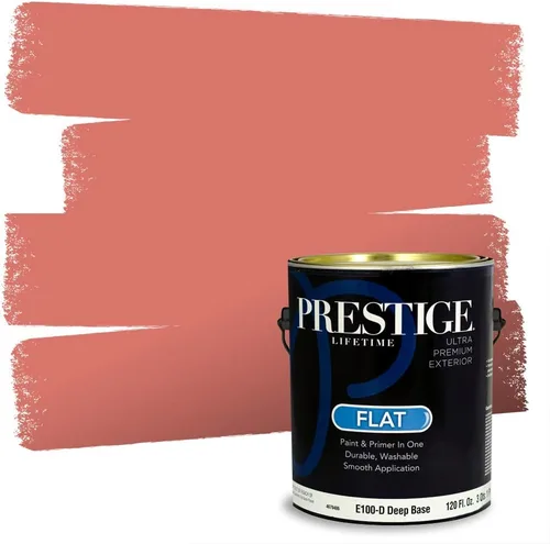 Miniatura 129 de Prestige Paints E100-T-SW6591 Pintura exterior e imprimación en uno, 1 galón, plano, combinación comparable de Sherwin Williams Amaryllis, 1 galón