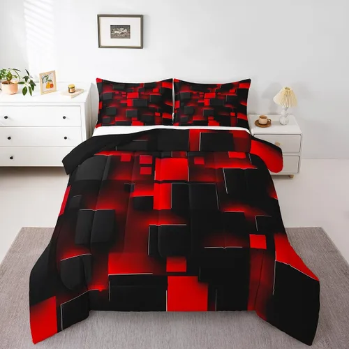 Miniatura 14 de Feelyou Juego de edredón de nido de abeja, edredón hexagonal rojo degradado para niños, niñas, adolescentes, juego de ropa de cama geométrico, Multi