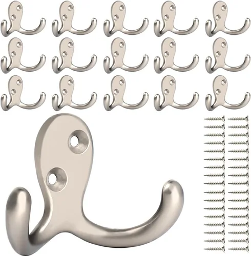 Miniatura 10 de IBosins 10 unidades de ganchos resistentes de doble punta para colgar en la pared con 20 tornillos, ganchos retro de doble punta para abrigo, 10