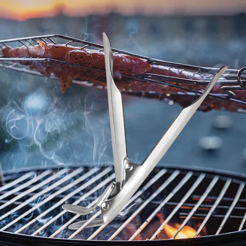 Miniatura 5 de Agarre elevador de rejilla de parrilla, agarrador de rejilla de acero inoxidable, herramienta elevadora de parrilla para huevo verde grande, Kamado