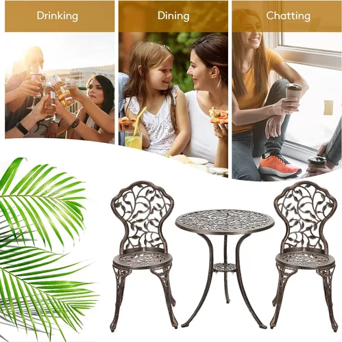 Miniatura 5 de RELAX4LIFE Juego de 3 piezas de bistró para exteriores, juego de mesa de bistró de aluminio fundido para todo tipo de clima con elegante