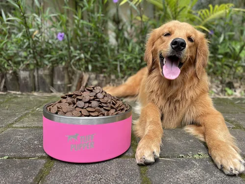 Miniatura 7 de Tuff Pupper Cuenco de acero inoxidable aislado resistente de 100 onzas para perros grandes, base antideslizante, apto para lavavajillas Rosa Punch