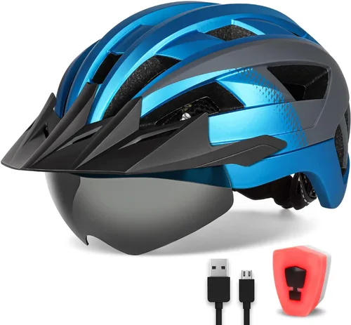 Miniatura 11 de Adult Bike Helmet with Visor and Goggles for Men Women Mountain Road Bicycle Helmet Rechargeable Rear Light Cycling Helmet