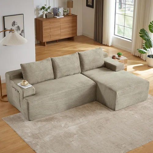 Miniatura 16 de 141" Oversized U Shaped Cloud Sectional Couches with Storage Console for Living Room, Corduroy Compressed Boneless Couch, Symmetrical Sofa & Couch