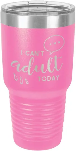 Miniatura 17 de Vaso grabado con texto en inglés "I CAN'T ADULT TODAY", de acero con recubrimiento de polvo grabado con láser, taza de viaje con camello polar sin