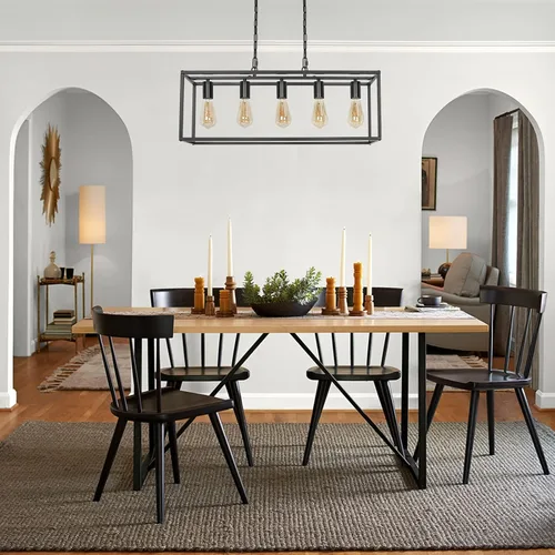 Miniatura 7 de Lámpara de isla de cocina con enchufe de granja, industrial moderna lámpara lineal de 5 luces con cable de 17.5 pies, lámparas rectangulares
