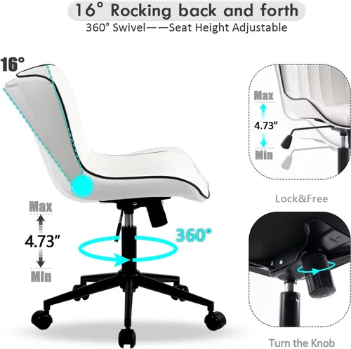 Miniatura 4 de YOUNIKE Silla de escritorio para oficina en casa con ruedas, silla de tocador sin brazos con respaldo, silla cómoda moderna tapizada en cuero, silla