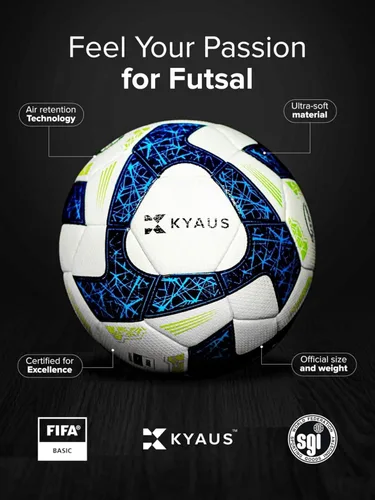 Miniatura 4 de Balón de fútbol sala - Balón de fútbol interior blanco y azul, tamaño 4, certificado por la FIFA, peso oficial del partido, rebote bajo, retención