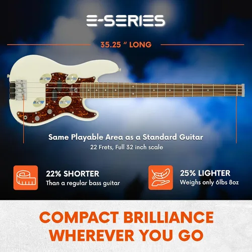 Miniatura 4 de Traveler Guitar TB-4P Pearl White Bass Guitarra de viaje con entrada auxiliar Bajo de 4 cuerdas con 22 trastes jumbo Bajo eléctrico portátil
