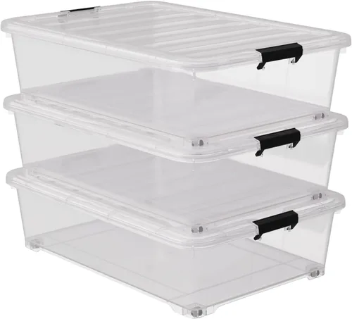 Miniatura 8 de Contenedores de almacenamiento de plástico transparente de 40 cuartos de galón, cajas de almacenamiento grandes de plástico con ruedas, 3 paquetes