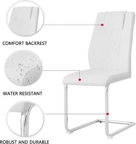 Miniatura 3 de Juego de mesa de comedor de mármol para mesa rectangular blanca de 6.63 pulgadas con marco de metal plateado en forma de X y 6 sillas de comedor