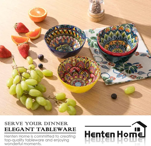 Miniatura 6 de Henten Home Juego de 6 cuencos pequeños para postre, juego de cuencos de arroz de cerámica de 12 onzas, cuencos coloridos de porcelana para Bohemio