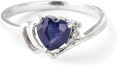 Miniatura 2 de Galaxy Gold GG Anillo de oro de 14 quilates con diamantes auténticos y zafiro natural en forma de corazón