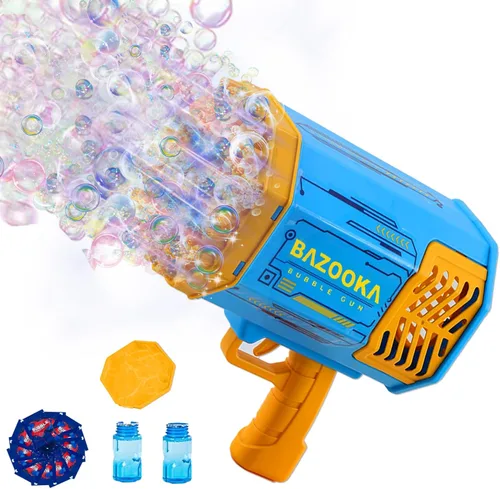 Petrella Juguetes Pistola de Burbujas Bazuca Ametralladora de Burbujas de 69 Agujeros Lanzador Soplador de Burbujas con Luces de Colores Regalos