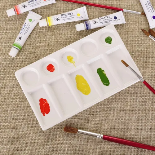 Miniatura 7 de VanEnjoy 10 Wells - Paleta de pintura rectangular blanca para artista, paleta de acuarela de porcelana, bandeja de mezcla de cerámica para pintura