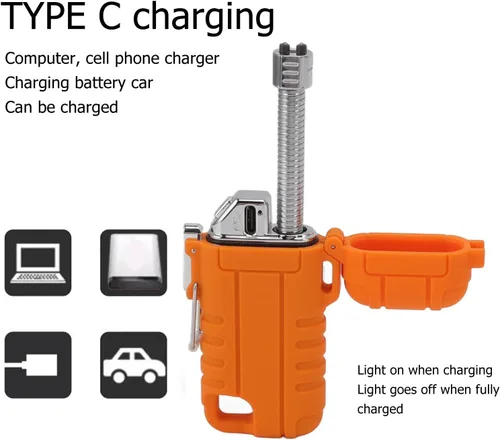 Miniatura 5 de Encendedor eléctrico USB portátil, reutilizable, de doble arco, recargable por USB, manguera retráctil resistente al viento, IPX7, impermeable
