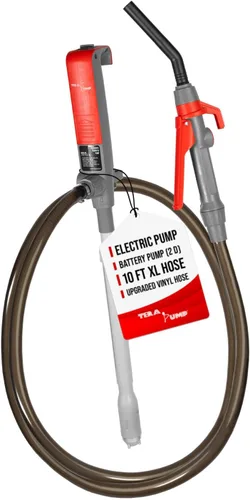 TERA PUMP Bomba de transferencia portátil con batería de 2ª generación para gasolina, diésel, agua, anticongelante DEF (2.3 GPM, manguera de vinilo
