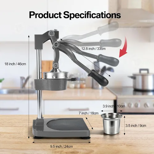 Miniatura 7 de Máquina Exprimidora Manual de Frutas Cítricas de Hierro Fundido Comercial de Servicio Pesado de 18 Pulgadas de Altura con Prensa de Mano para Gris