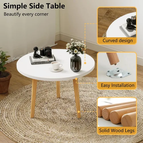 Miniatura 4 de Mesa auxiliar redonda baja con 3 patas resistentes de madera maciza, escritorio de mesa para sentarse en el suelo, 23.6 pulgadas de profundidad x
