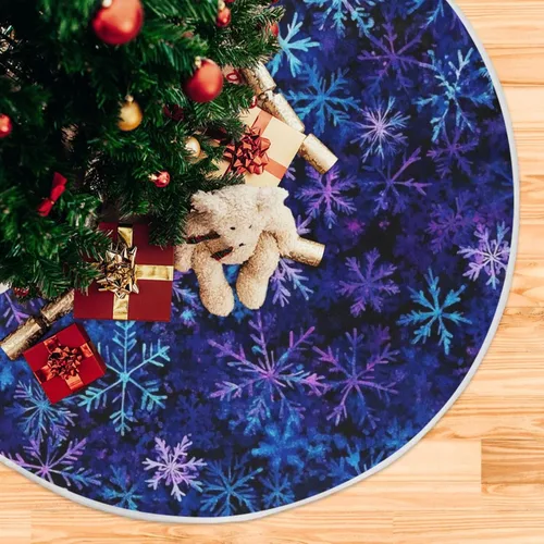 Miniatura 5 de Falda de Árbol de Navidad Azul y Morada con Copo de Nieve, Alfombra de Árbol de Temporada para Fiestas y Vacaciones, Suministros para Decoración