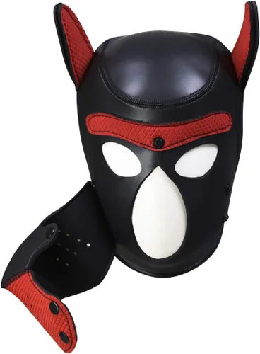 Miniatura 3 de Máscara de neopreno de cara completa para cachorro, capucha extraíble, máscara de Halloween (rojo, máscara)